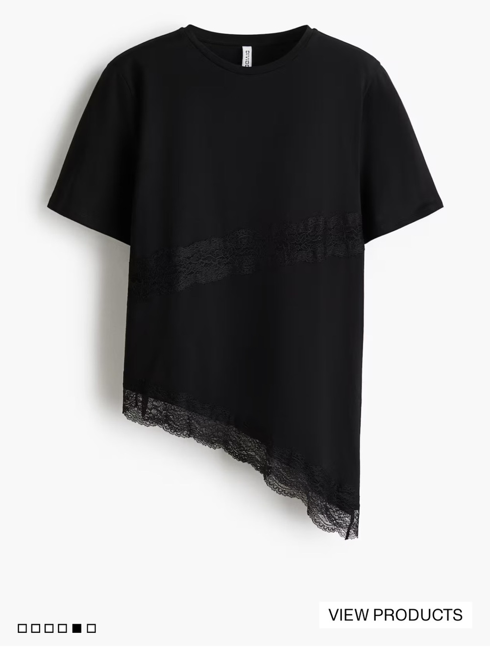 Black H&M Asymmetric Lace-Hem Tee